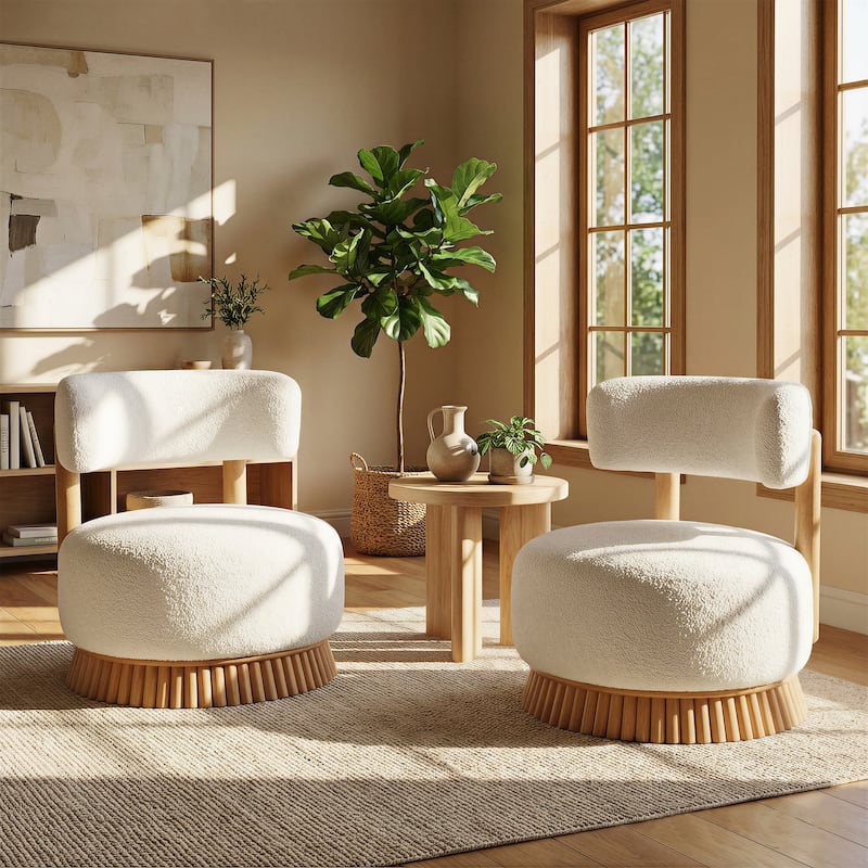 Christopher Knight Home - Rovena Modern Farmhouse Upholstered Accent Chair with Thatched Wood Base - Set of 2 - Beige