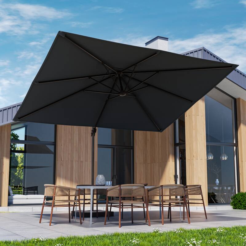 LIVOOSUN 11.5x9FT Aluminum Cantilever Patio Umbrella Solution-Dyed Fabric w/Base - NightBlack