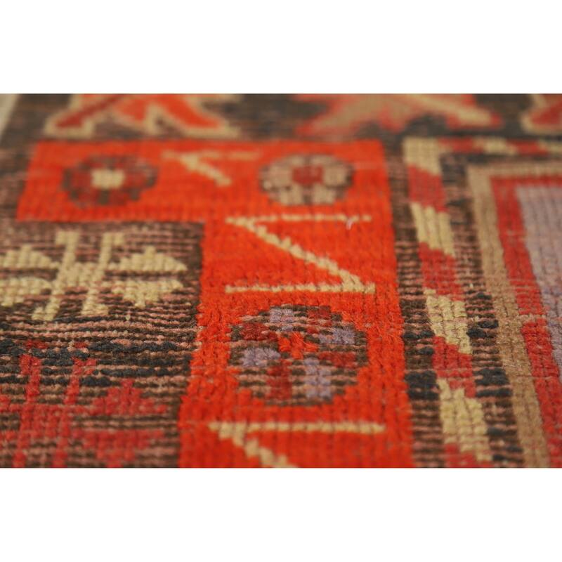 Hand Knotted Oriental 100% Wool Carpet Transitional Geometric Oranges & Rust Anatolian Area Rug - 4' 2'' X 3' 6''