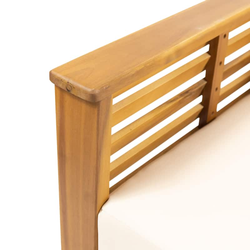 Roomfitters Outdoor Acacia Wood Club Chair with Cushions, Teak Frame and Weather-Resistant Beige Cushions, Ideal for Patio