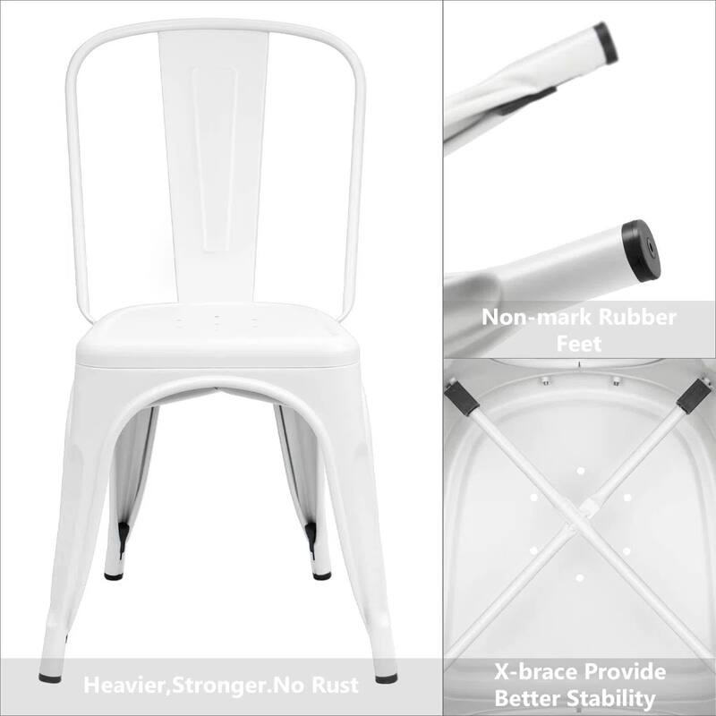 Metal Dining Chairs Set of 4, Stackable Restaurant Classic Trattoria Chairs, Modern Bar Chairs for Dining Room Patio Outdoor