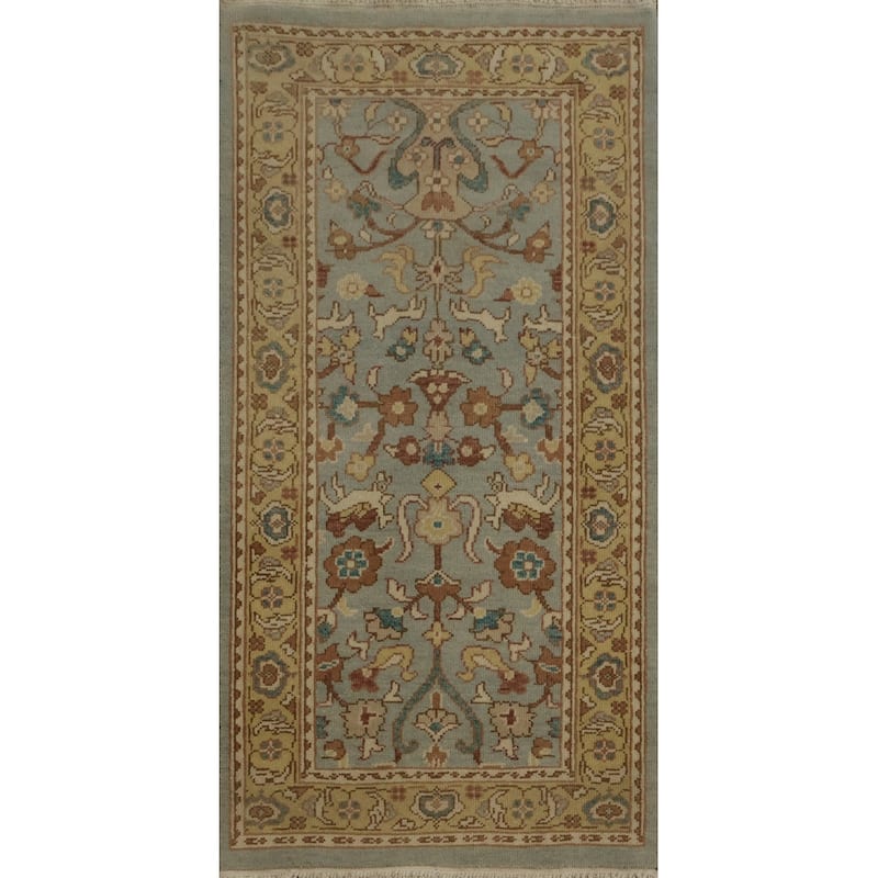 Hand Knotted Oriental 100% Wool Carpet Traditional Floral Navy Blue & Blues Ziegler Area Rug - 4' 0'' X 1' 11''
