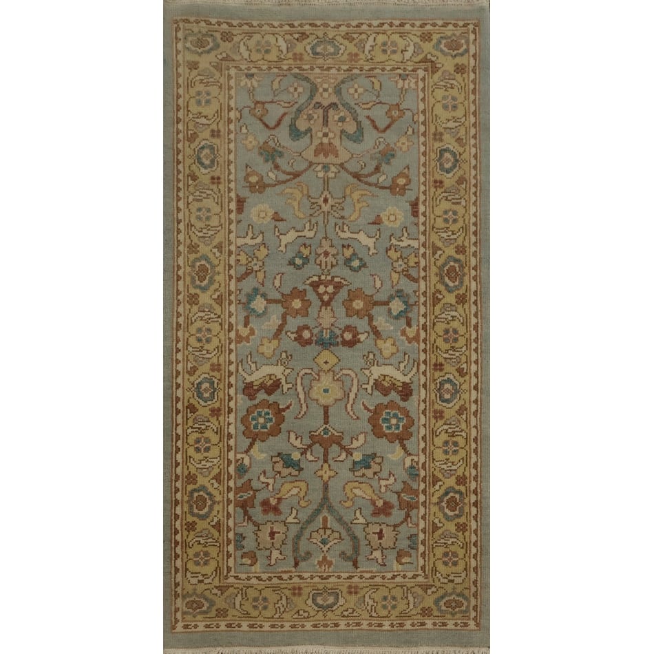 Hand Knotted Oriental 100% Wool Carpet Traditional Floral Navy Blue & Blues Ziegler Area Rug - 4' 0'' X 1' 11''