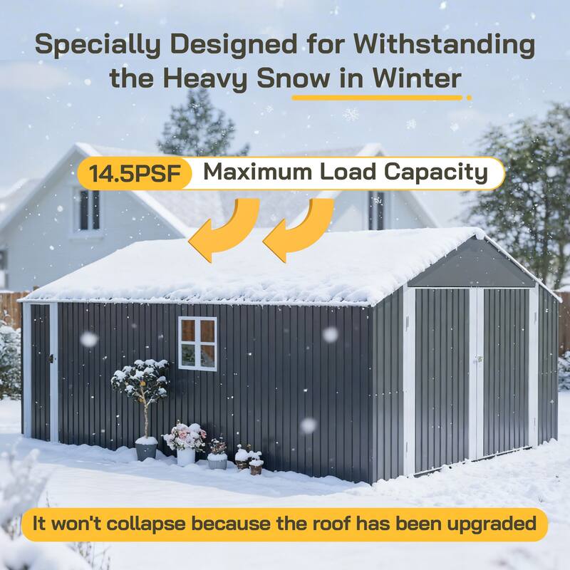 GDFStudio - Cassandra Large Outdoor Metal Storage Shed with Lockable Doors for Secure Vehicle and Equipment Storage