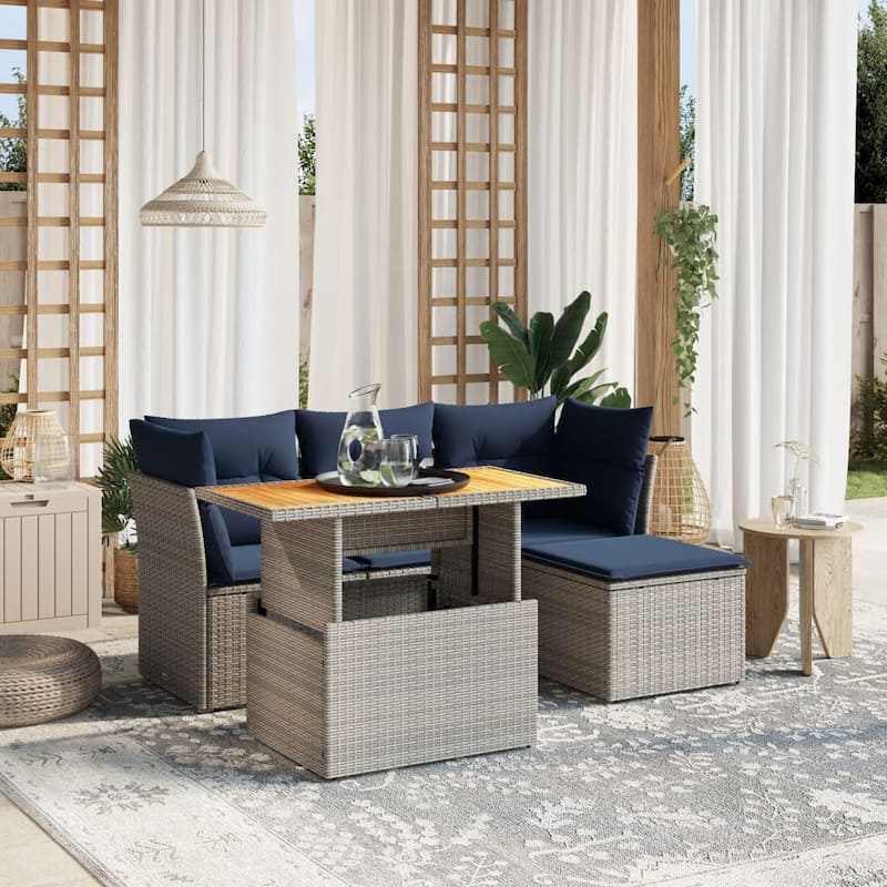 vidaXL Patio Sofa Set with Cushions Outdoor Furniture 6 Piece Poly Rattan - Gray - 24.4" x 24.4" x 27.2"