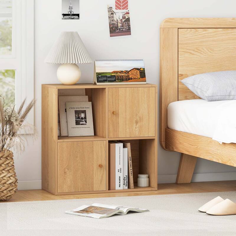Costway 4-Cube Bookcase with Dual Anti-Tipping Kits & 2 Cabinets - See Details