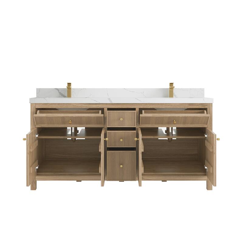 Willow Collections 72 in. W x 22 in. D Sonoma Teak Double Sink Bathroom Vanity with Countertop