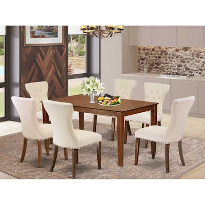 HomeStock 7-Piece Mahogany Finish Solid Wood Top Dining Table with 6 Chairs with Lattice Back