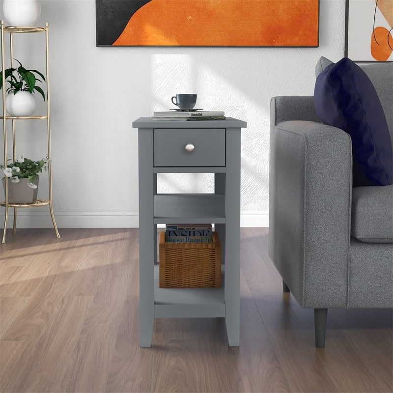 Narrow End Table with Drawer and Shelf - 11.22"D x 23.62"W x 24.02"H