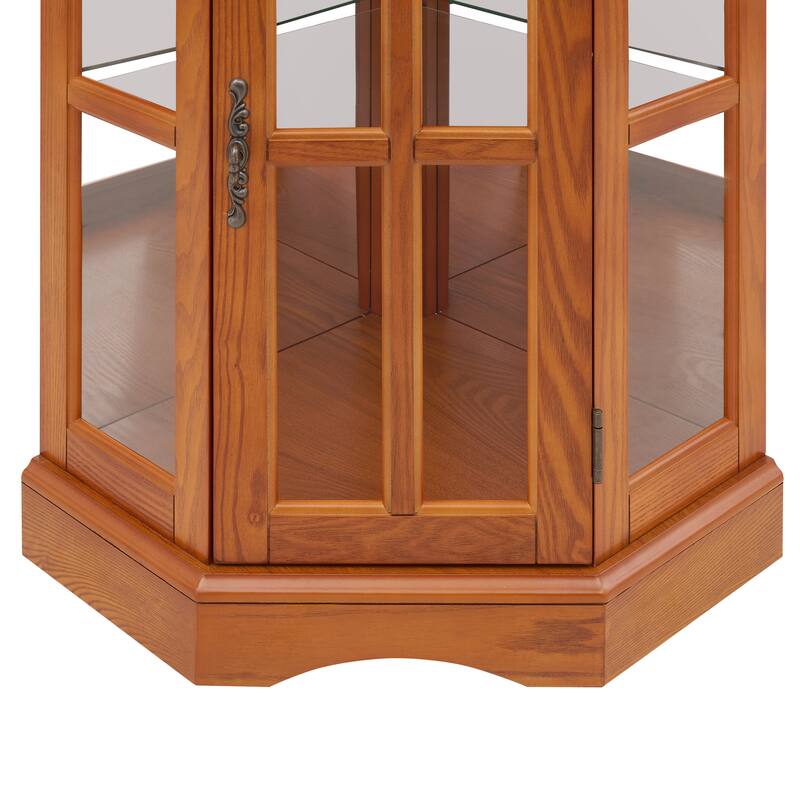 Lighted Curio Display Cabinet, China Cabinet with Tempered Glass Doors & Adjustable Shelves, Freestanding Glass Display Case