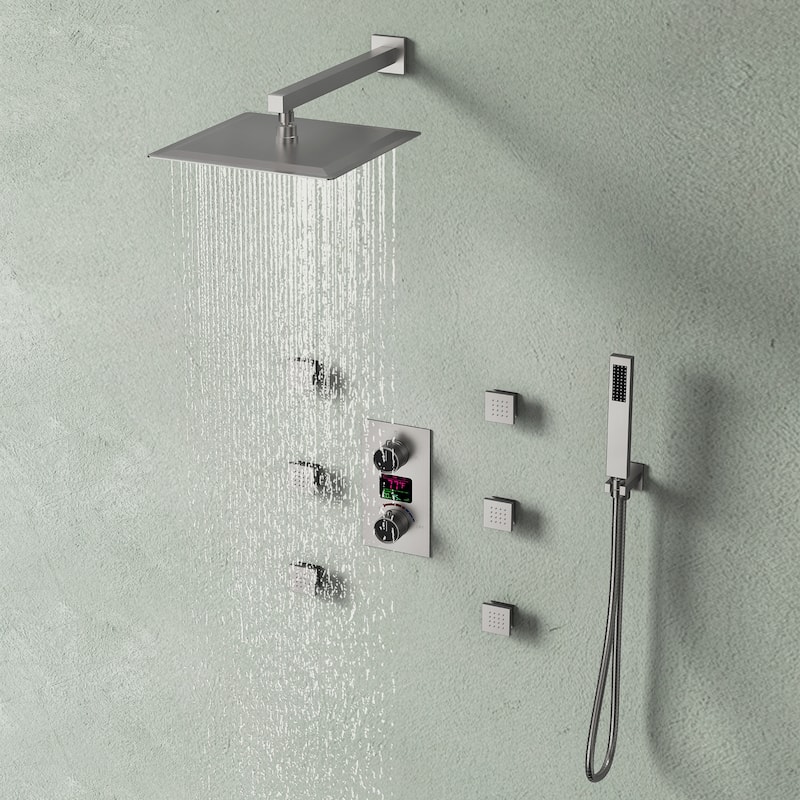 LCD Digital Display Shower System ,12" High-Pressure Rainfall Shower Head with Pressure-Balanced Valve