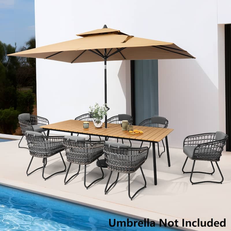 9 Piece Patio Dining Set Aluminum Dining Table with Umbrella Hole and Chairs - Grey - Set of 9