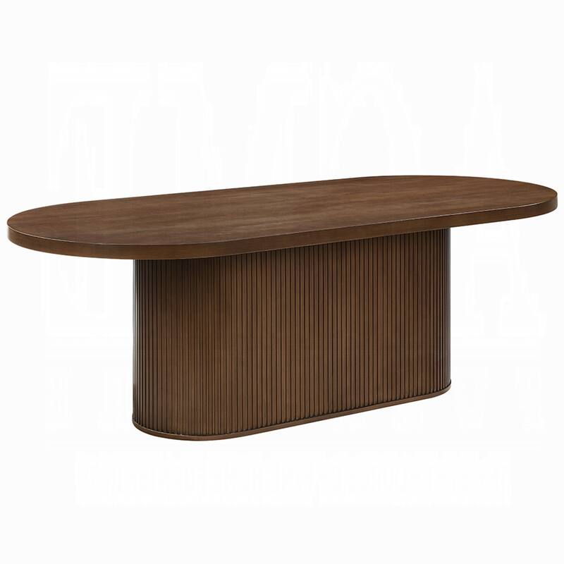 Gamo Oval Dining Table, Vertical Reeded Details, Oak Brown 87 Inch