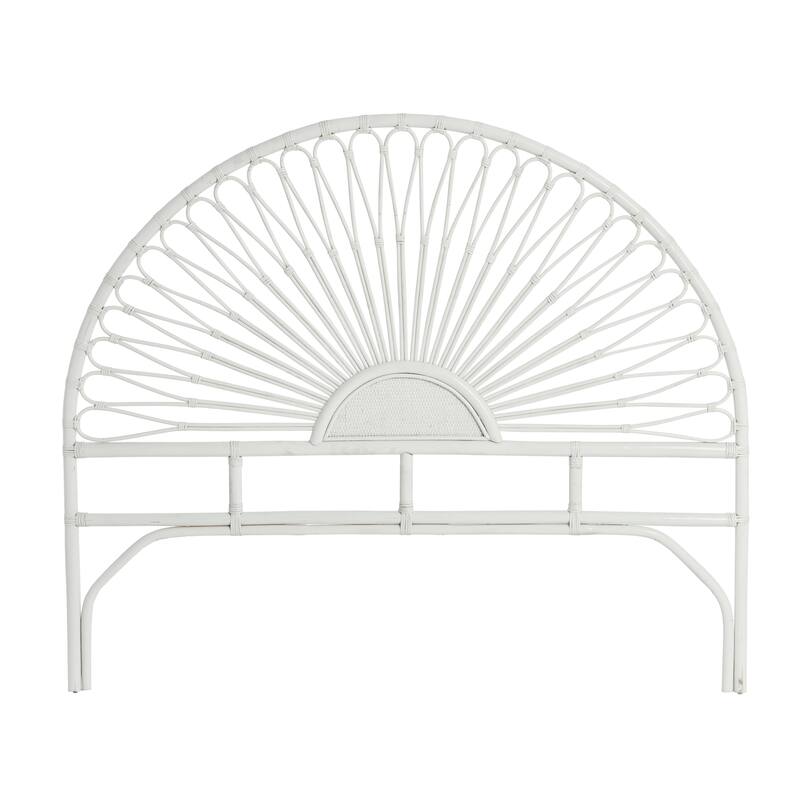 Rattan Headboard with Sunrise Design - White - Queen