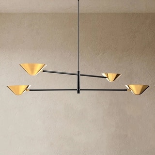 4-Light Brass Industrial Linear Chandelier for Dining Room/ Kitchen Island