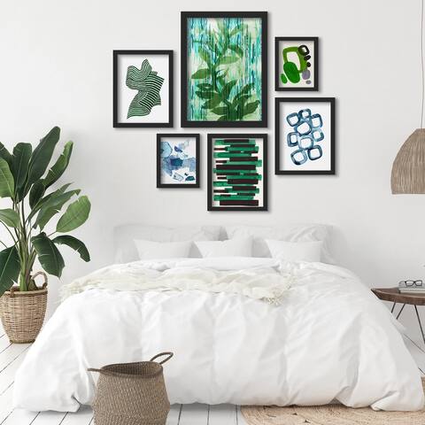 Green Garden Indigo Stroke 6 Piece Framed Print Gallery Wall Art Set