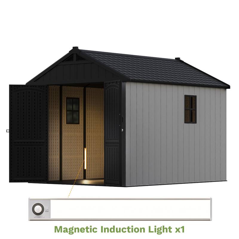 Patiowell 8' x 6' / 8' x 8' / 8' x 10 '/ 8' x 12' Plastic Outdoor Shed With Floor for Patio Furniture, Tools (Kick-It Shed)