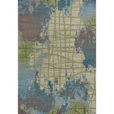 Domani Dreams Distressed Green/Blue Abstract Rug