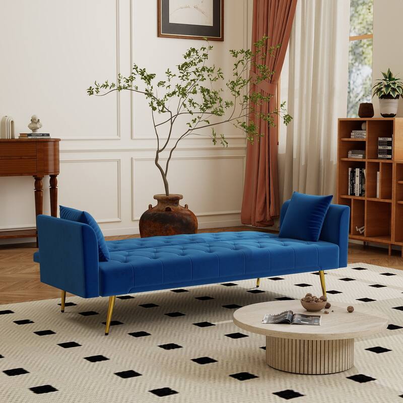 Convertible Sleeper Sofa Bed, Foldable Velvet Loveseat with Adjustable Backrest and Metal Legs, Cloud Chaise Lounge Couch