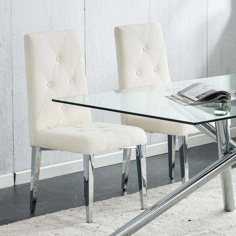 2PCS Dining Chair,C-shaped Tube Plating Metal Legs Office Chairs with Inset Button