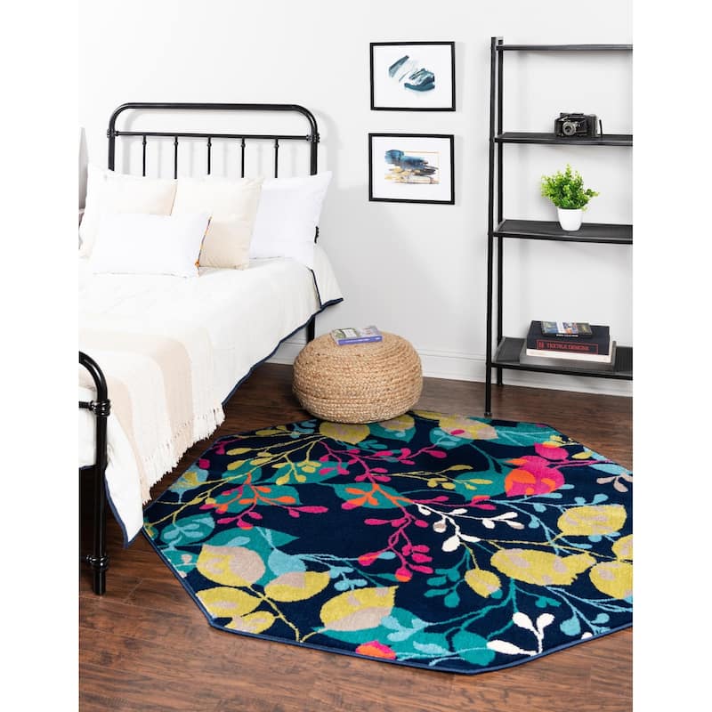 Contemporary Chorisia Collection Area Rug - 5'3" Round - Navy Blue