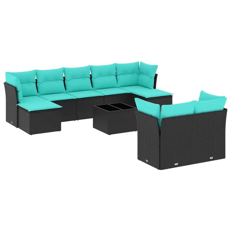vidaXL 9 Piece Patio Sofa Set with Cushions Black Poly Rattan