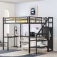 preview thumbnail 4 of 15, Artsy Full Size Metal Loft Bed with L-shaped Desk and USB, Wardrobe and Adjustable Shelf, with LED for Kids Teens Adults, Black