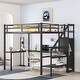 preview thumbnail 3 of 14, Black Full Size Metal Loft Bed with L-shaped Desk, LED, and Wardrobe