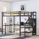 preview thumbnail 3 of 14, Full Size LED Loft Bed with Desk and USB,Wardrobe,Adjustable Shelf