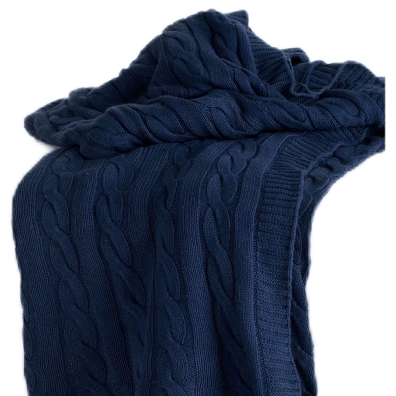HomeRoots Blue Knitted 100% Cotton Throw Blanket