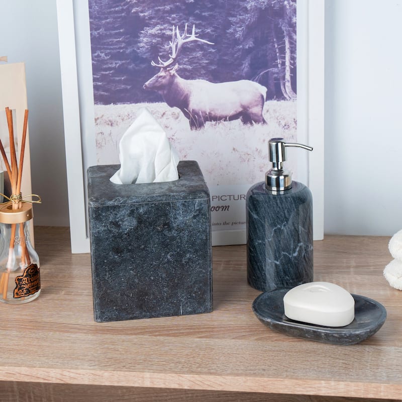 Creative Home Charcoal Marble Square Tissue Box Holder, Tissue Paper Cover - Dark Gray - 5.2" x 5.2" x 5.5 H