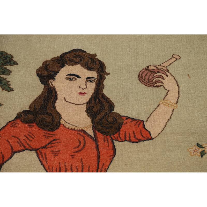 Hand Knotted Oriental 100% Wool Carpet Traditional Pictorial Green Kashan Area Rug - 6' 8'' X 4' 6''