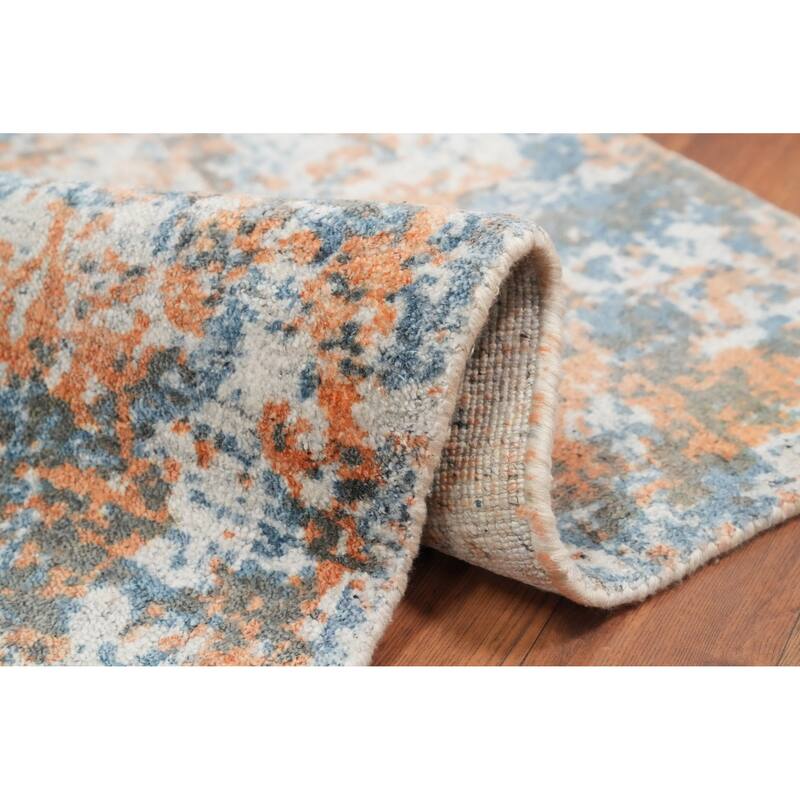 Hand Knotted Oriental Viscose Silk Carpet Modern All-Over Multi-Colored Abstract Area Rug - 4' 0'' X 2' 0''