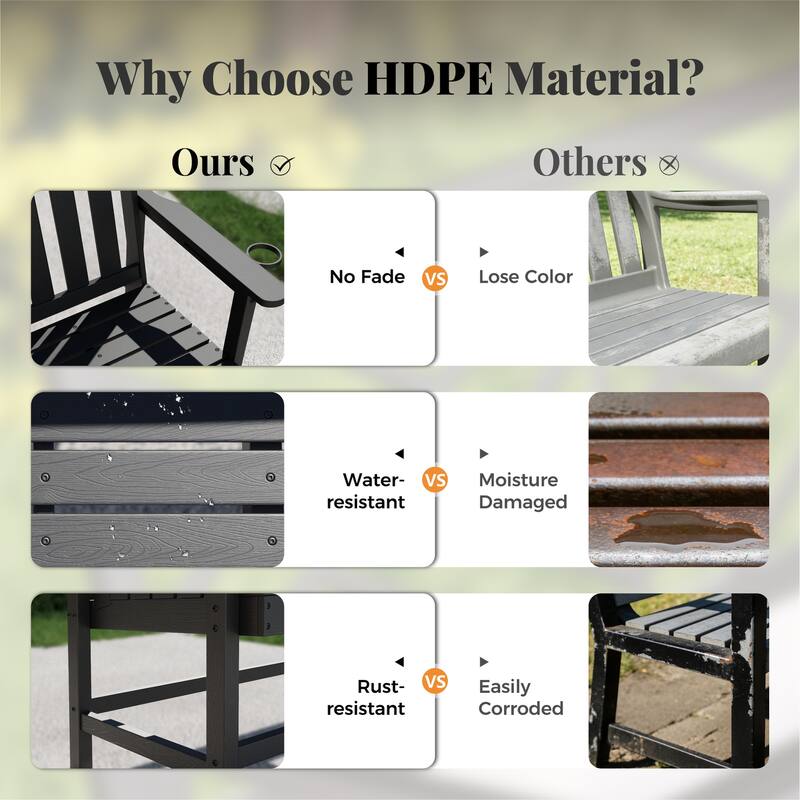 MAISON ARTS 50 Inch HDPE Outdoor Bench, All Weather 2 Seat Garden Bench with Reinforced Support Structure