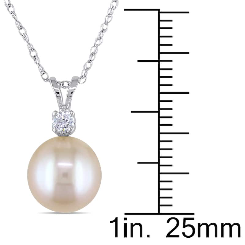 Miadora 9-9.5mm Pink Cultured Freshwater Pearl and Created White Sapphire Pendant with Singapore Chain in 14k White Gold