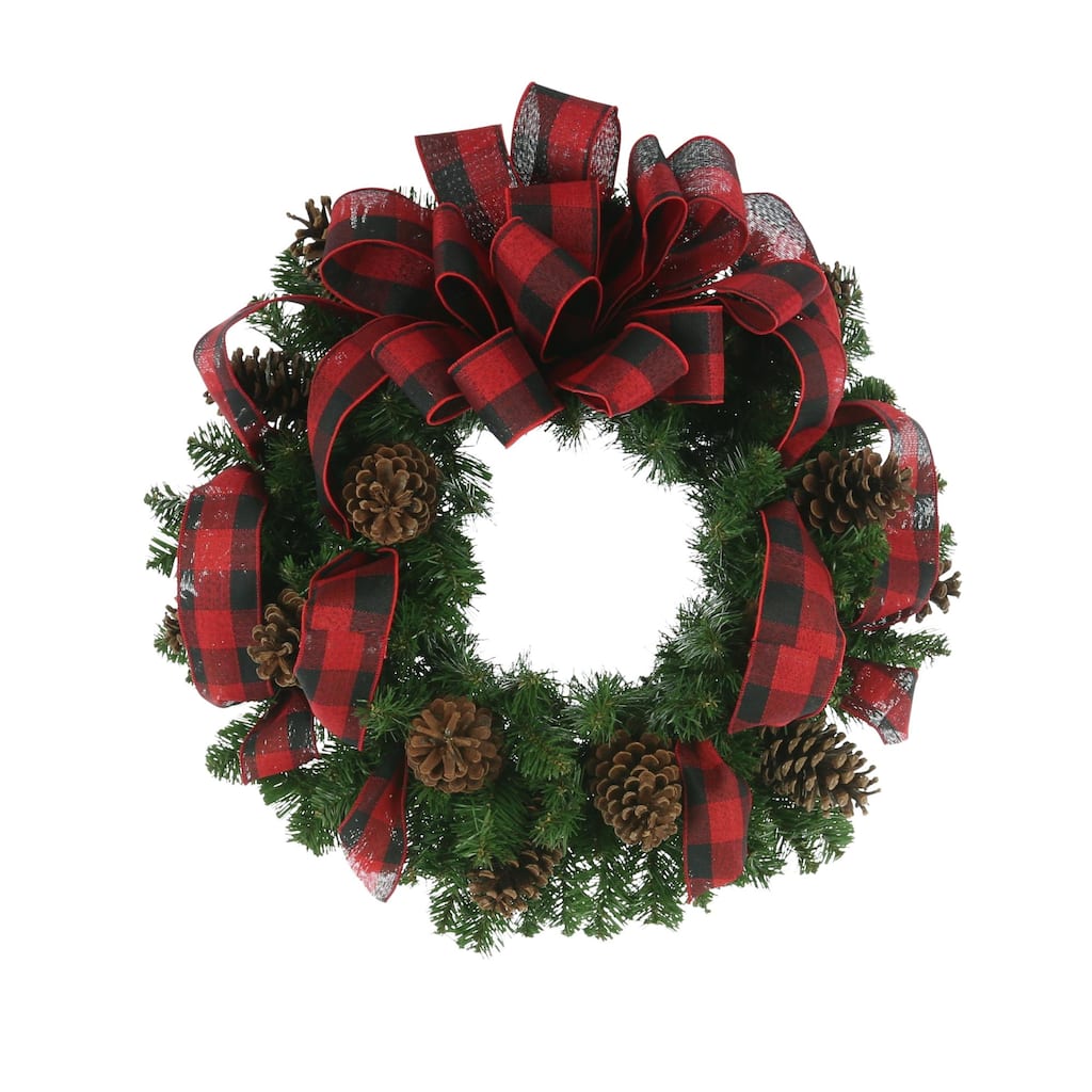 26 in Wreath with plaid bow - Red, Green - 26Hx26Wx9D