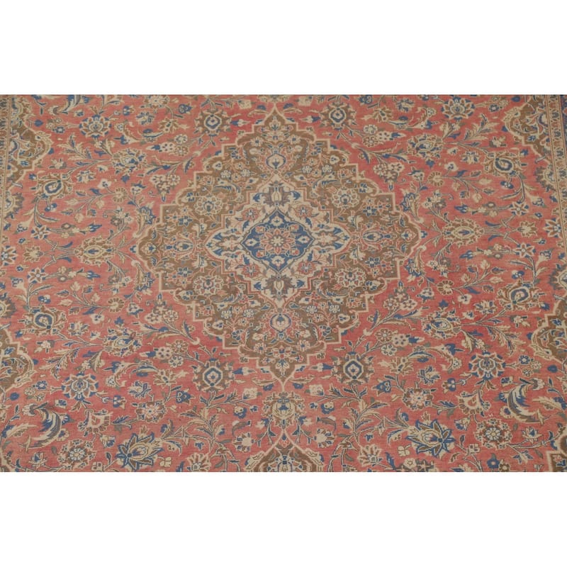 Traditional Kashan Persian Antique Area Rug Hand-knotted Wool Carpet - 9'9" x 13'1"