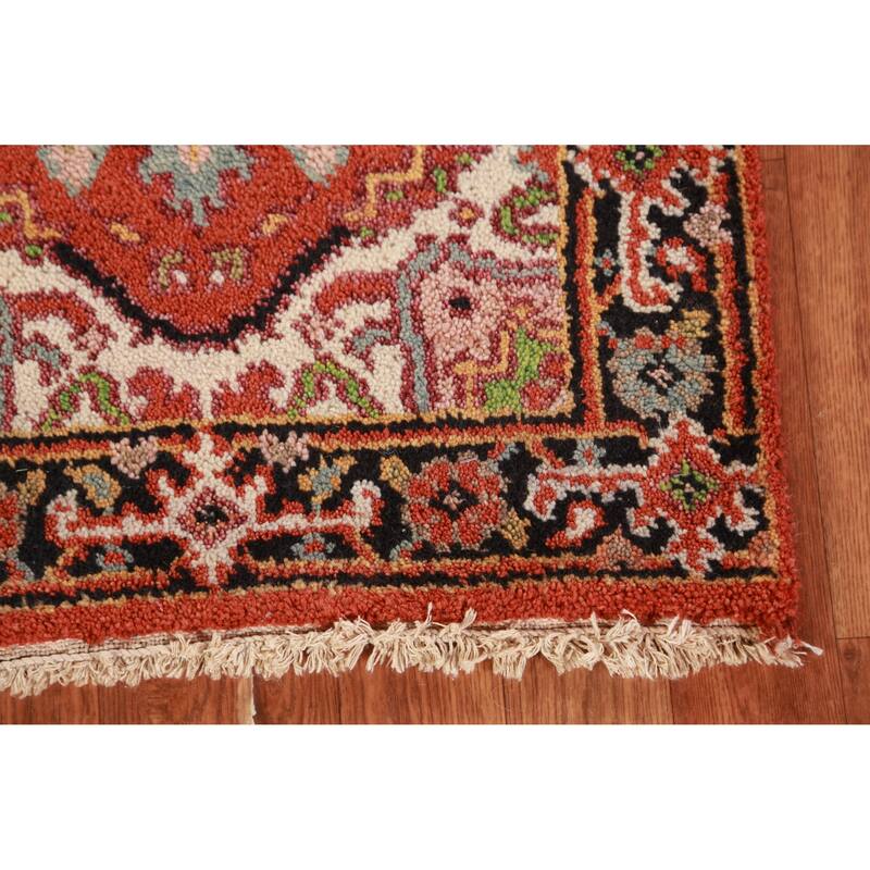 Hand Knotted Oriental 100% Wool Carpet Traditional Medallion Oranges & Rust Heriz (serapi) Area Rug - 3' 0'' X 2' 0''