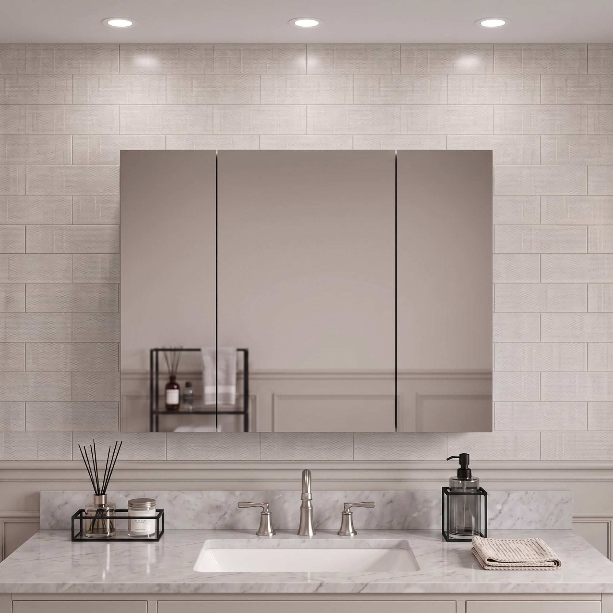 Rectangular Aluminum Medicine Cabinet with Mirror and Adjustable shelves