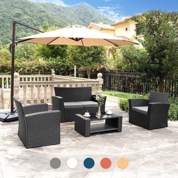 Grandview Outdoor 4-piece Black Wicker Conversation Set with Cushions. Opens flyout.