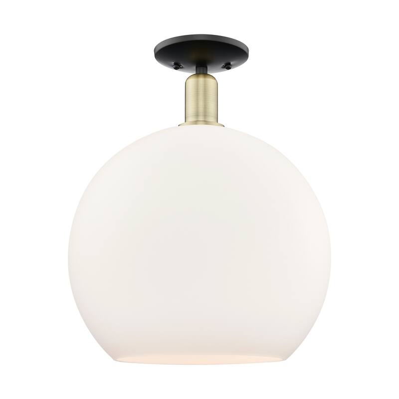 Innovations Lighting Endless Possibilities Arcadia - Athens - 1 Light 14" Semi-Flush Mount - Black Antique Brass/Matte White