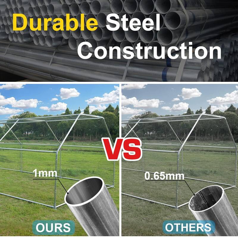 Metal Chicken Coop Walk-in Poultry Cage with Waterproof - Outdoor Safe - Silver