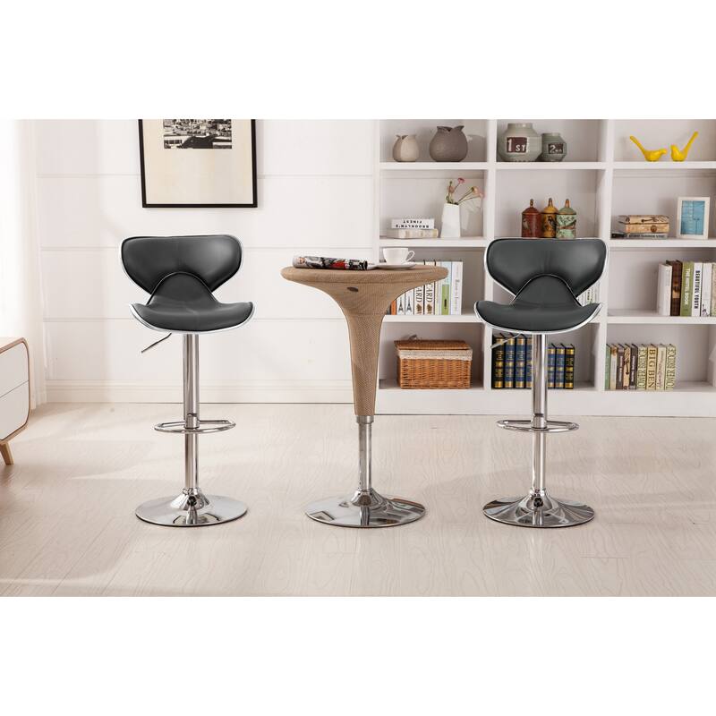 Modern Set of 2 Swivel Bar Stools with Leather Seat, Chrome Base, Height Adjustable, for Kitchen Island Dining Room