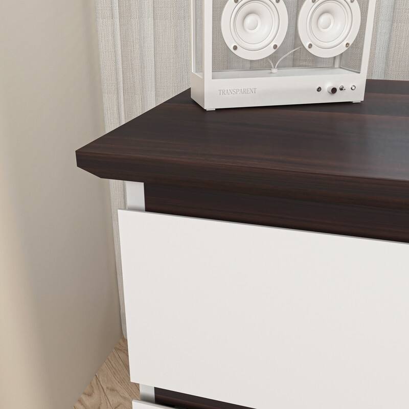 6-Drawer Wide Storage Cabinet, White & Walnut Dresser for Bedroom & Living Room