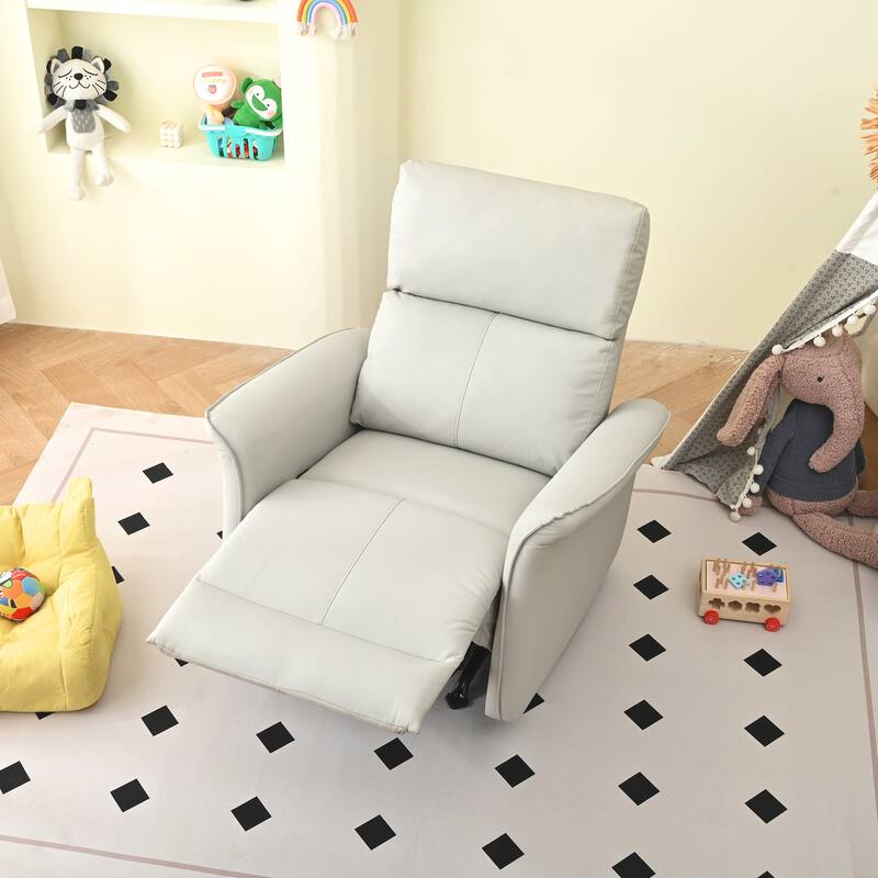 Manual Rocker Recliner Chair, PU Leather Upholstered Rocking Chair, Lounge Recliner with Pull Ring for Bedroom, Living Room