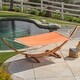 preview thumbnail 11 of 31, Richardson Outdoor Modern Hammock by Christopher Knight Home - 400 lb limit Teak +Orange (Coral)