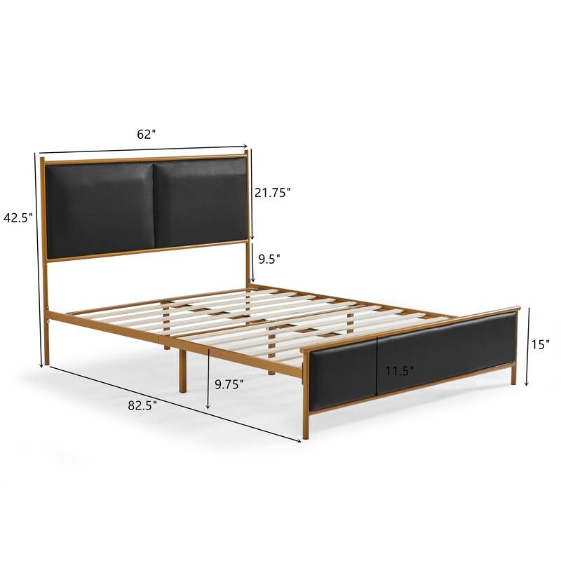 Black, Full Size Platform Bed, Comfortable Classic Steamed Bread Shaped Backrest with Metal