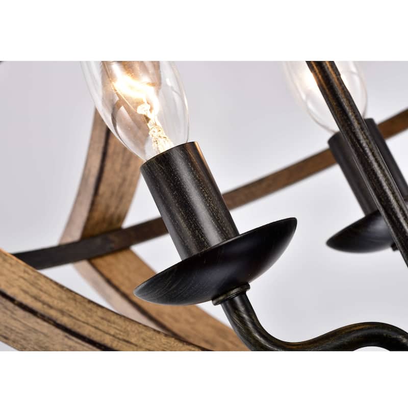 Melisa Faux Wood Grain and Antique Black Metal Semi Flush Mount