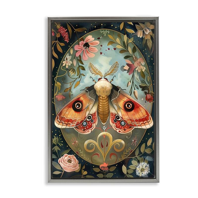 Stupell Ornate Bordered Victorian Moth Framed Floater Canvas Wall Art Design By The Dutch Lady - 17 x 25 - Grey