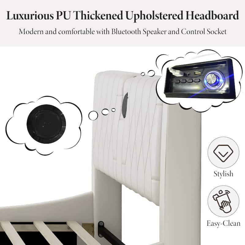 Luxurious Faux Leather Upholstered Platform Bed with Thickened Headboard